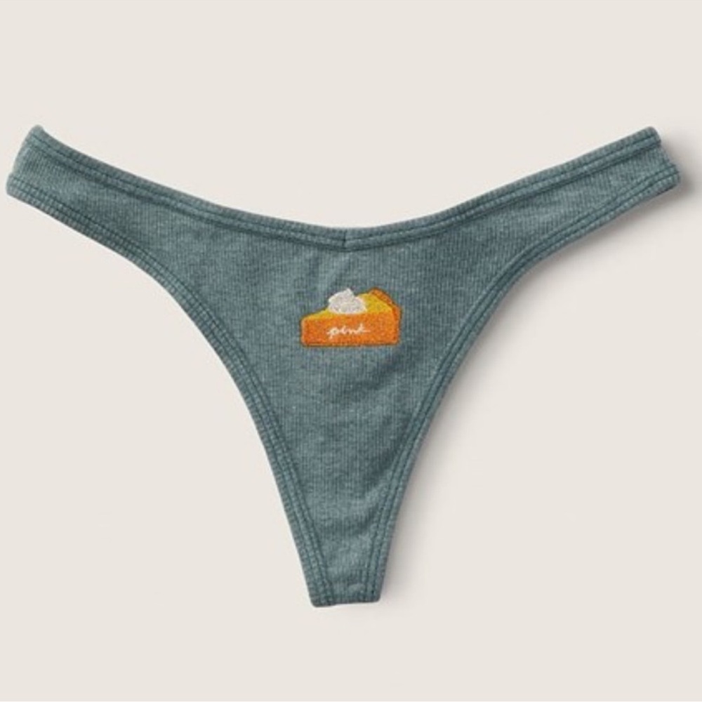 PINK Victoria's Secret grey Panties with Pie Embroidery